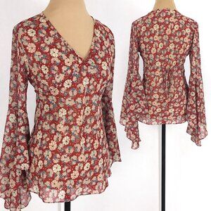 Y2K Floral Babydoll Blouse Bell Sleeves